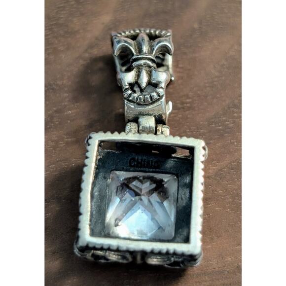Vtg Designer Silpada "Uptown" CZ Sterling Silver Fleur de Lis Enhancer Pendant - Picture 4 of 8
